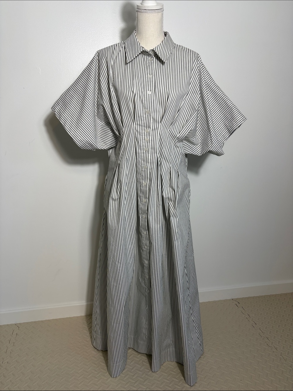 Exquise Striped Button-Front Maxi Shirt Dress - White and Black XL